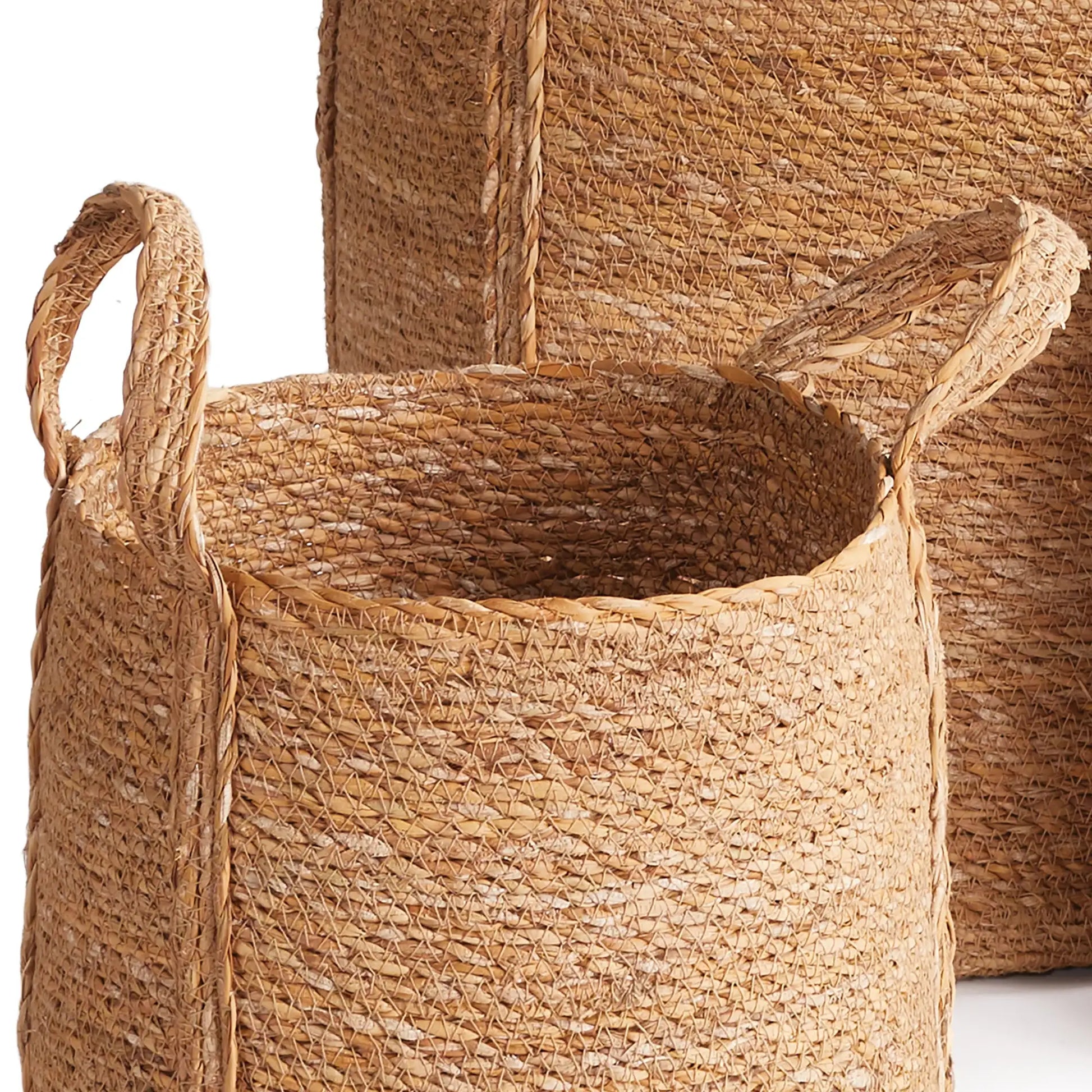 SEAGRASS ROUND BASKETS WITH LONG HANDLES, SET OF 3 - view 4