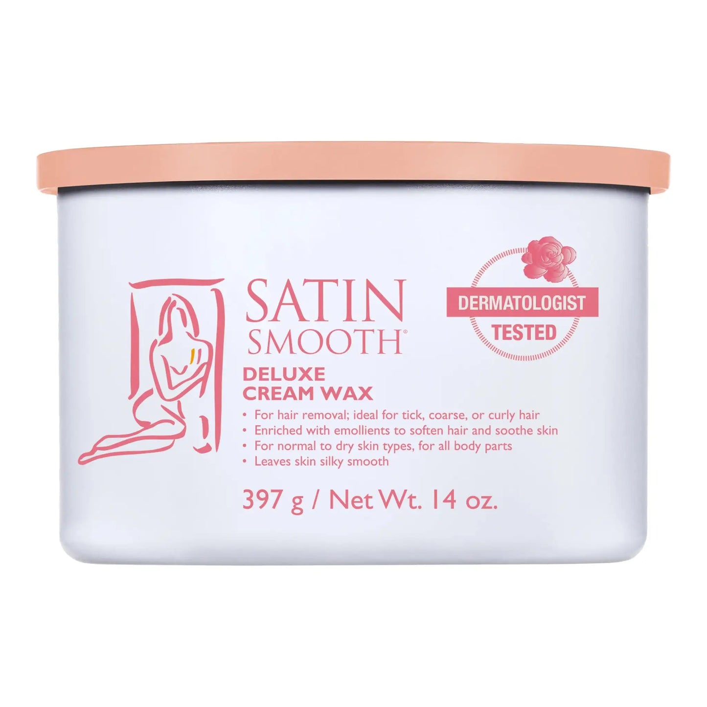 Satin Smooth Deluxe Cream Soft Wax 14 oz can, soft strip wax for coarse hair on legs, arms, and back