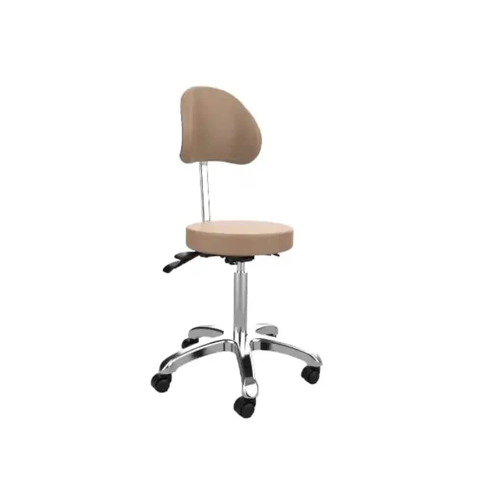 Rolling Stool with Back Support (3 motion) - Silver Fox 1025B - Sand