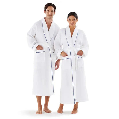 Boca Terry Basic Waffle Shawl Collar Robe w/Royal Blue Piping