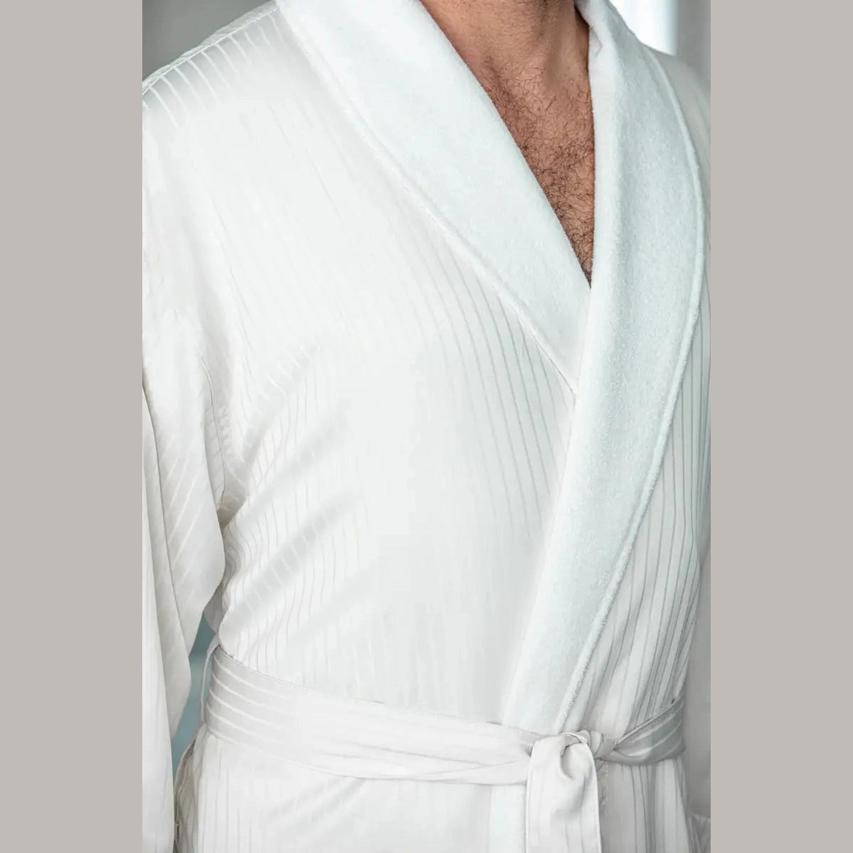 Boca Terry Satin Stripe Shawl Collar Robe with French Terry Lining