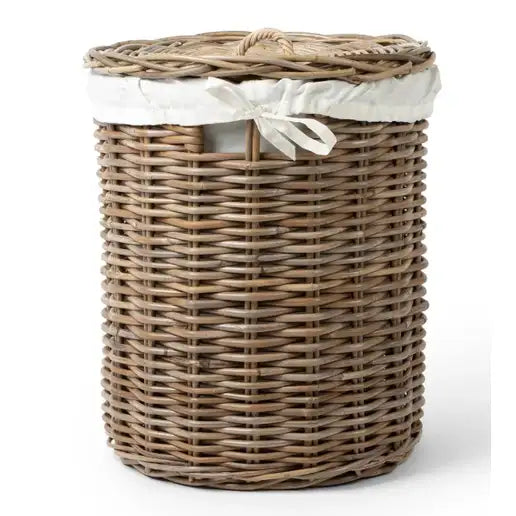 Basketly rattan laundry basket with lid and linen inner bag, large - The Spa Mart
