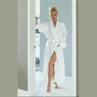 Diamond Unlined Waffle Shawl Collar Robe w/White Piping - Large