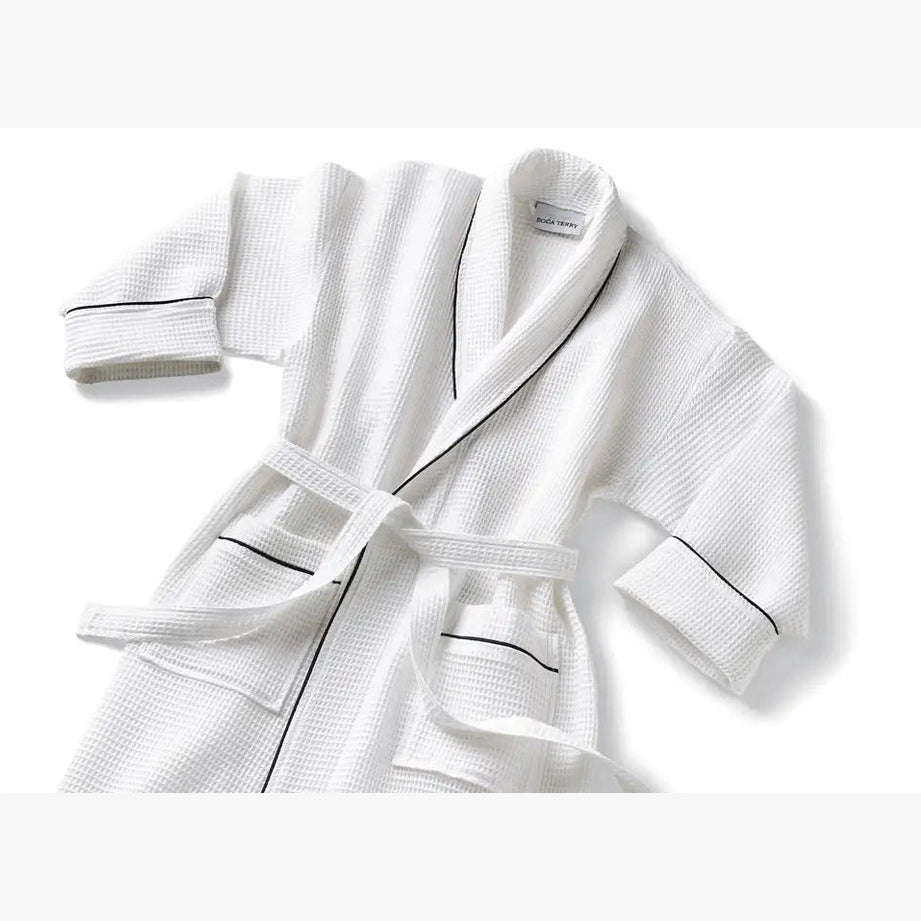 Boca Terry Basic Waffle Shawl Collar Robe w/Navy Piping