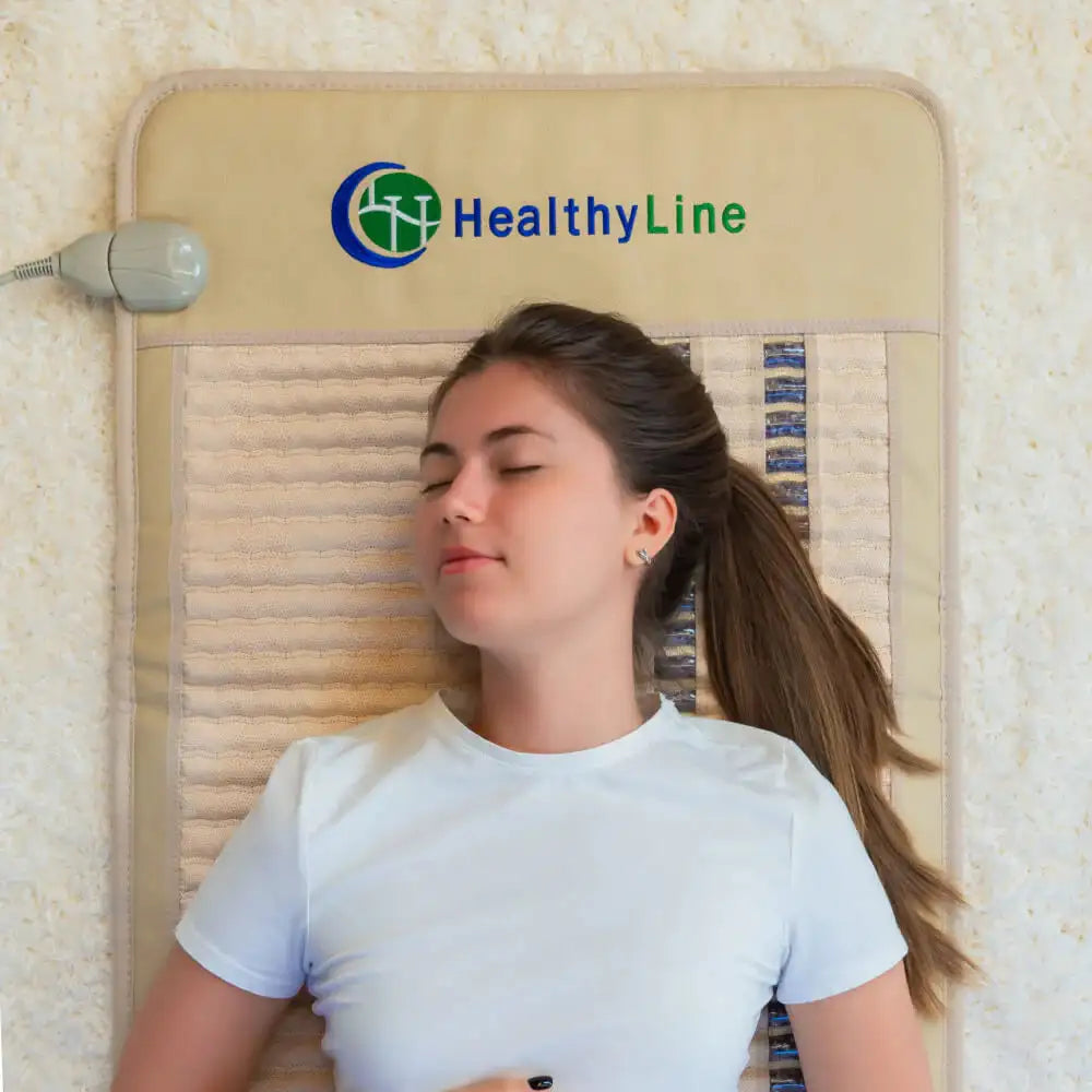 HealthyLine SOFT FAR Infrared Heating Mat 60x24 beige quilted gemstone therapy mat for spa treatments