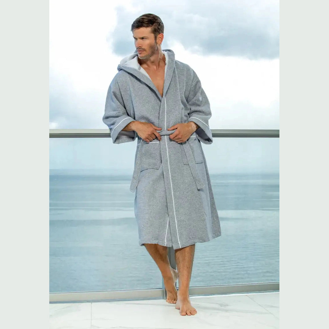 Boca Terry Hooded Sweatshirt Fabric Robe - Grey