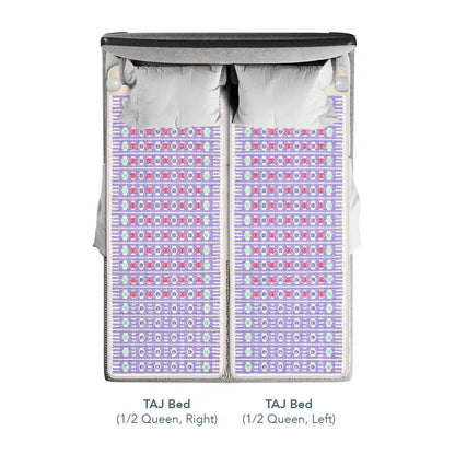 HealthyLine TAJ PEMF King Mattress Topper dual-zone split with purple gemstone surface