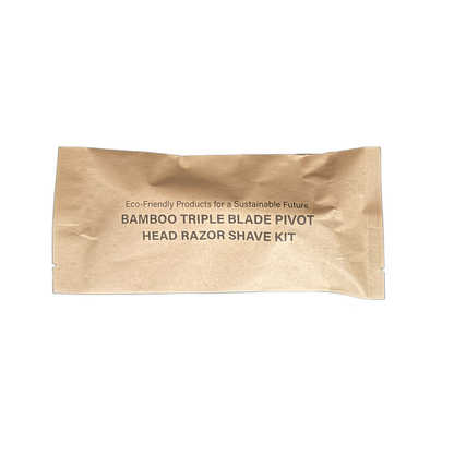 Kraft paper sachet for the Tess Bamboo Triple Blade Pivot Head Razor Shave Kit