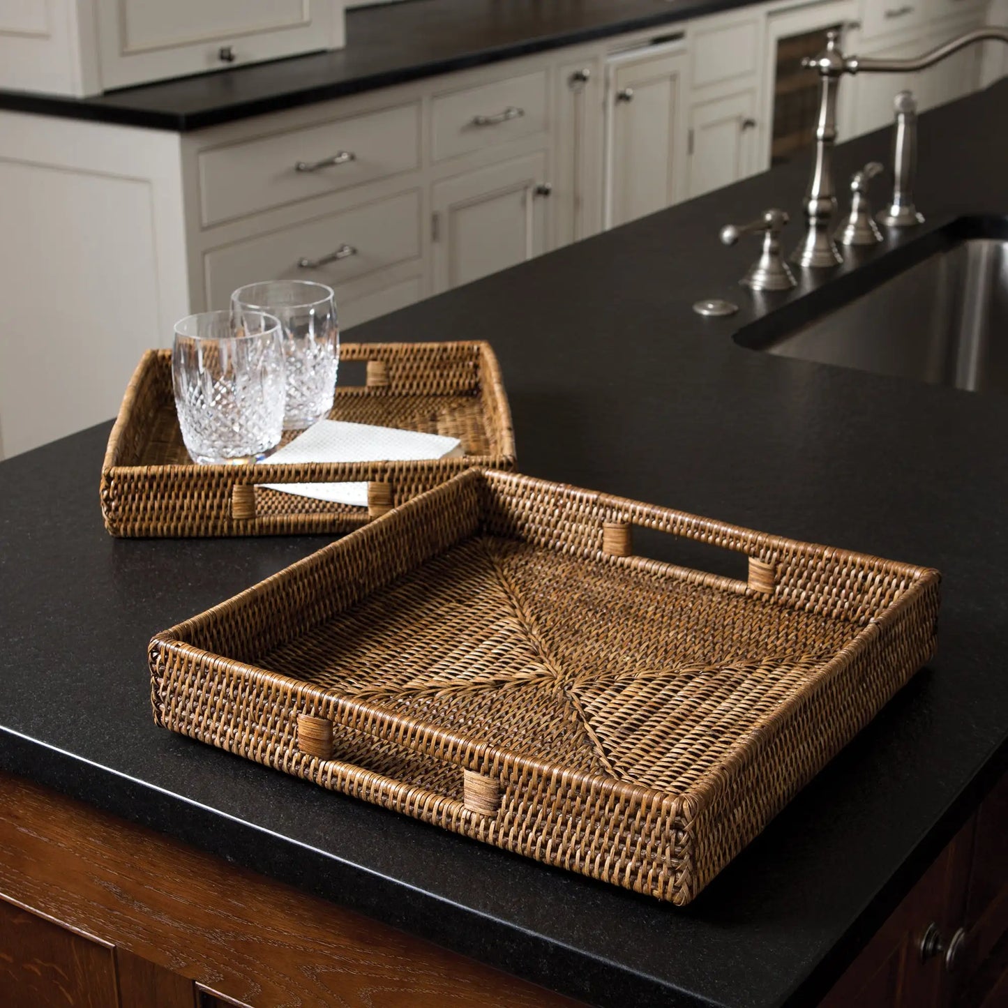 BURMA RATTAN SQUARE TABLE TRAYS, SET OF 2 - view 2