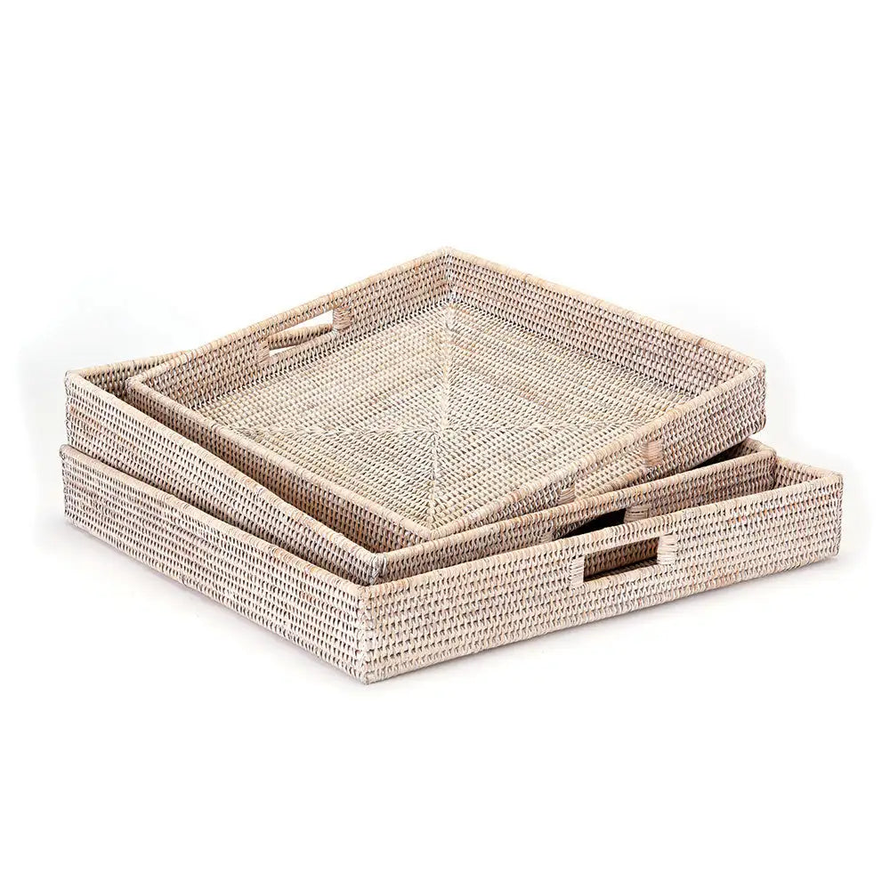 BURMA RATTAN OTTOMAN TRAYS, SET OF 3