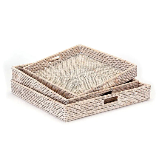 BURMA RATTAN OTTOMAN TRAYS, SET OF 3
