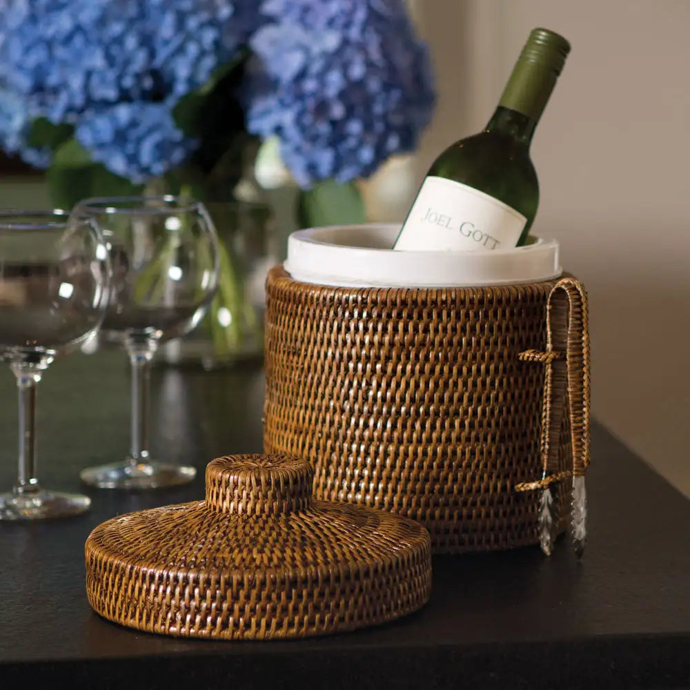 BURMA RATTAN ICE BOX & TONGS - view 2
