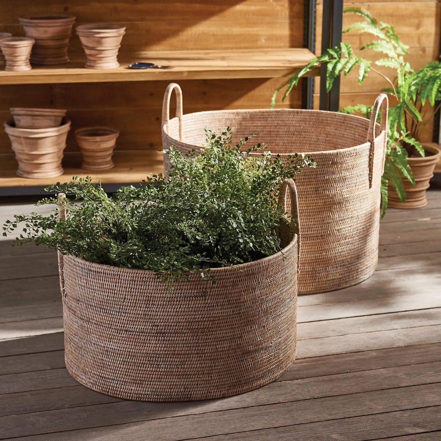 BURMA RATTAN HAMPERS WITH HANDLES, SET OF 2 - view 2