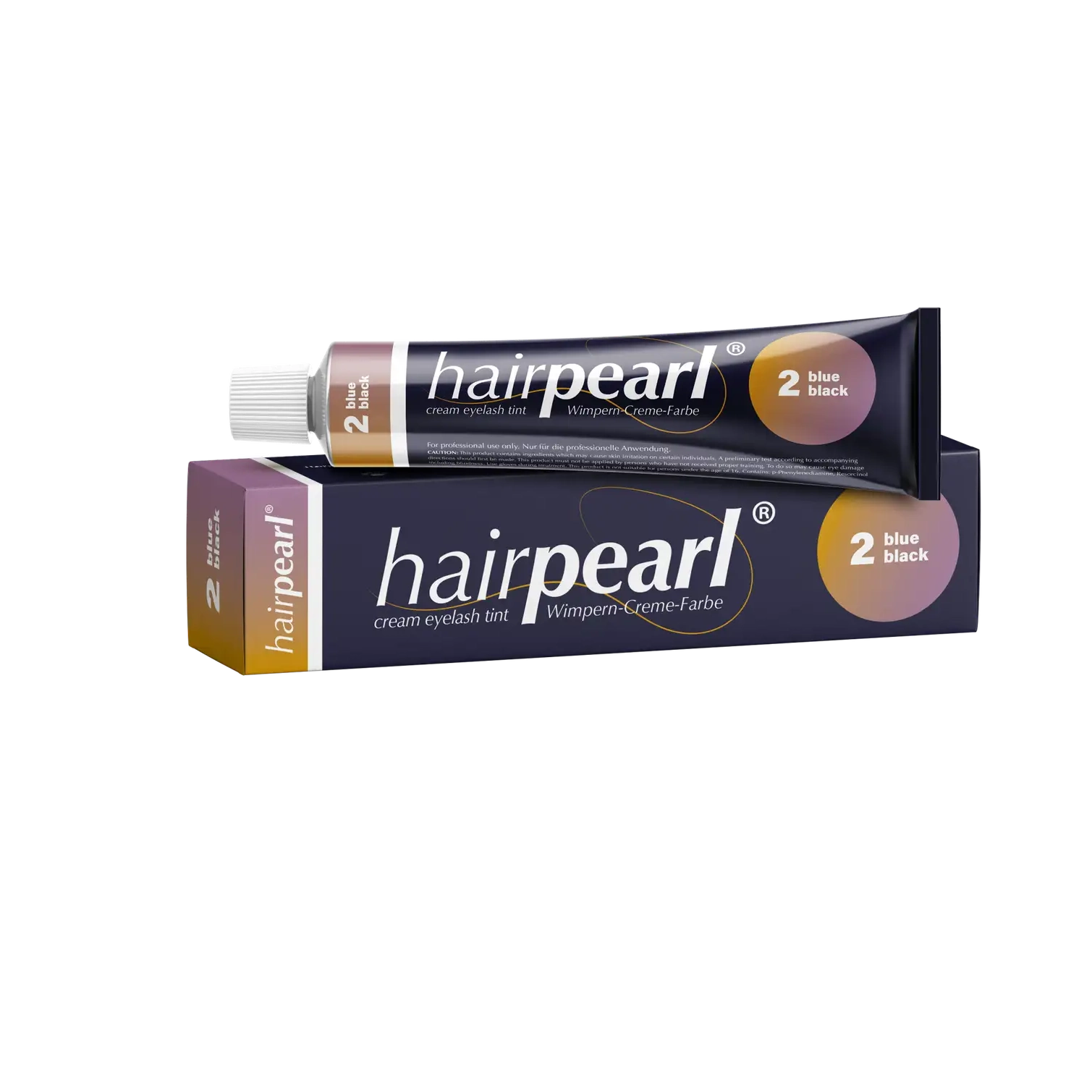 Hairpearl Blue Black Cream Eyelash Tint #2 tube and box packaging