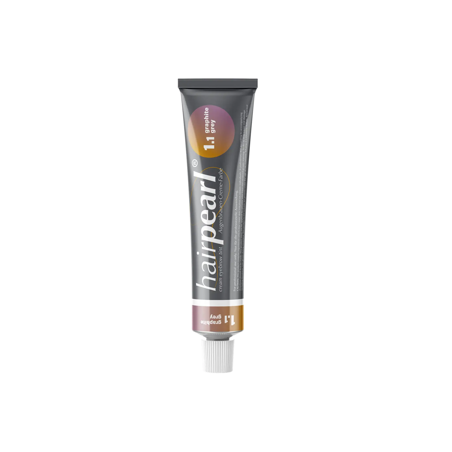 Hairpearl Graphite Grey #1.1 cream eyebrow tint tube with ribbed cap