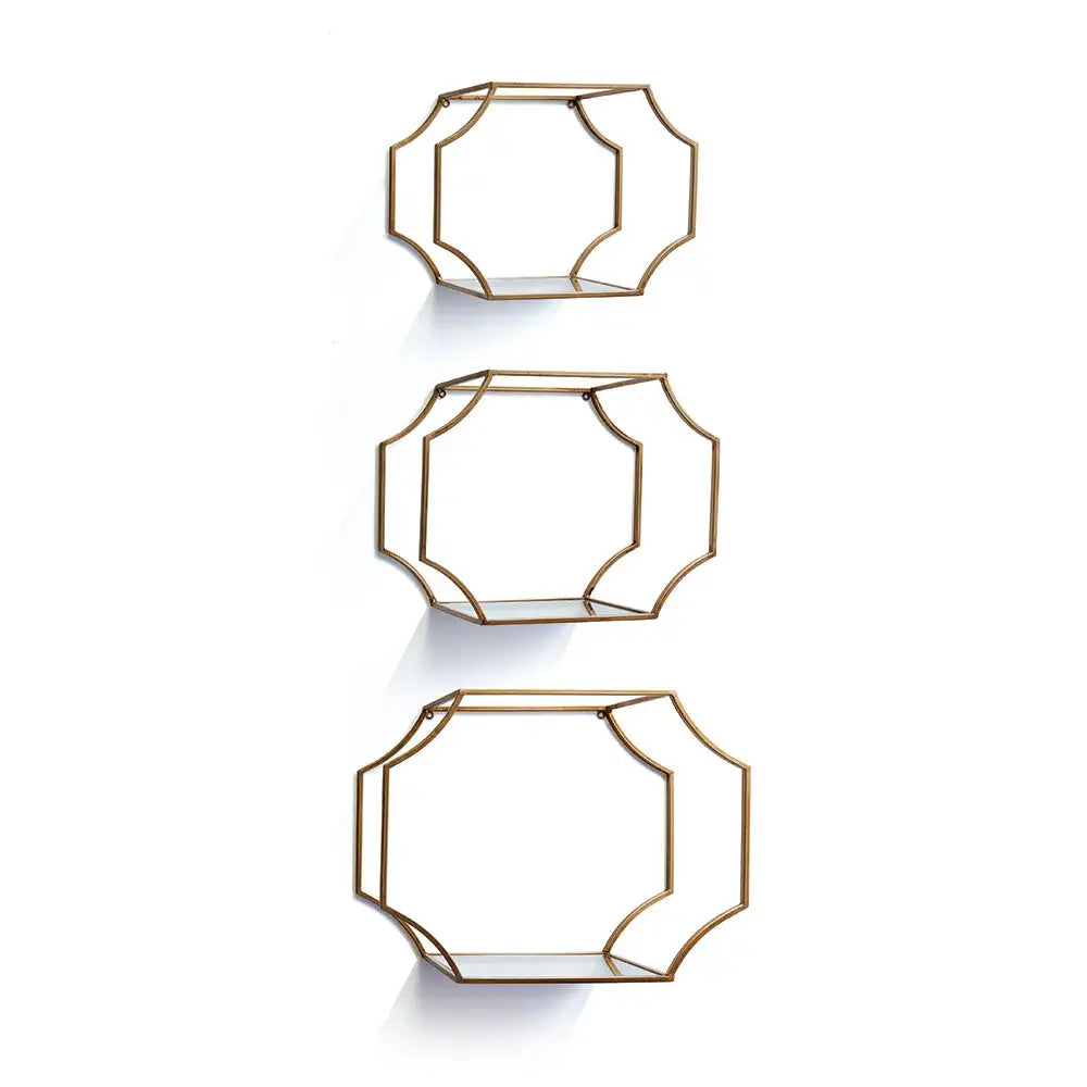 HUDSON MIRRORED WALL SHELVES, SET OF 3