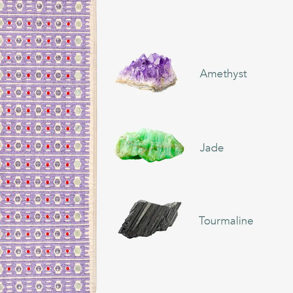 Purple HealthyLine TAJ mat texture showing embedded amethyst jade tourmaline stones