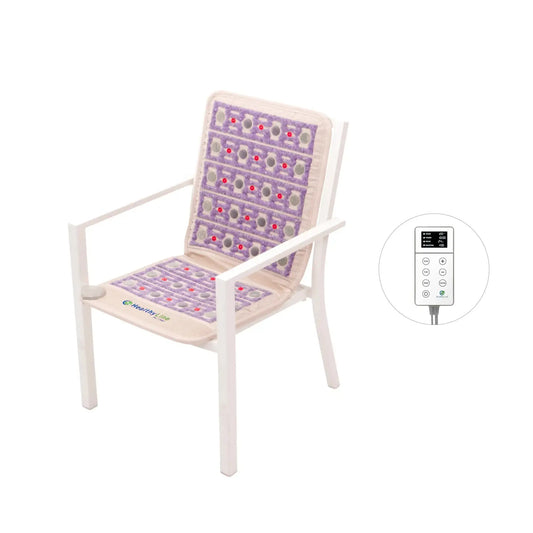 HealthyLine TAJ Chair PEMF Infrared Heating Mat with remote control on white chair
