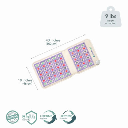 Folded HealthyLine TAJ Chair PEMF mat showing 40x18 size and control knob