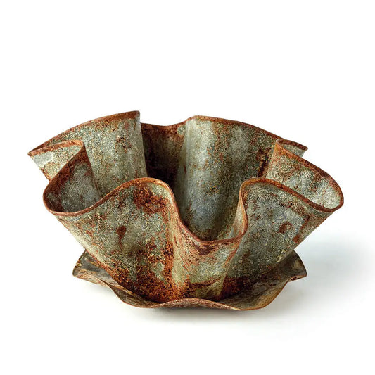 GALVANIZED HANDKERCHIEF POT WITH SAUCER