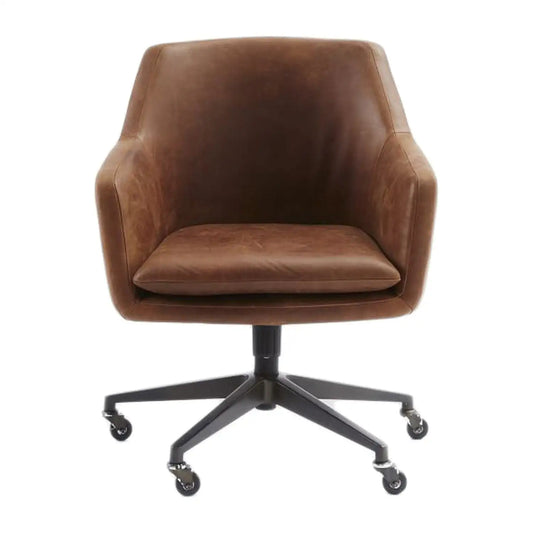 West Elm Helvetica Leather Office Chair in Molasses leather with dark bronze base