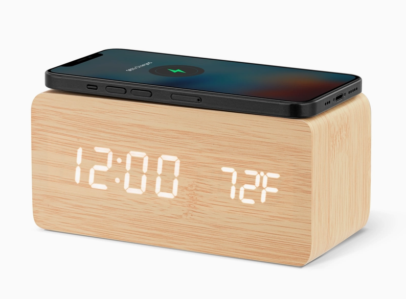 Wooden Alarm Clock with QI Charger