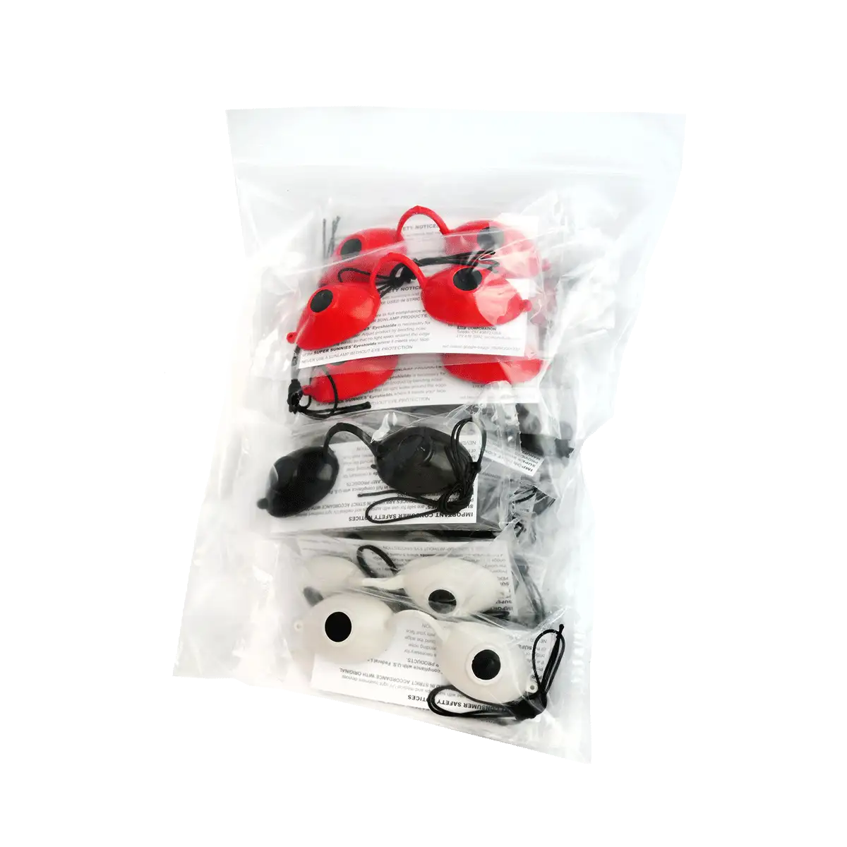 12-pack red black and white protective eyeshields in retail packaging