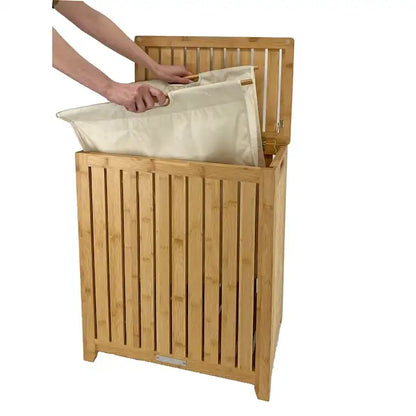 Oceanstar spa bamboo laundry hamper open showing removable canvas liner