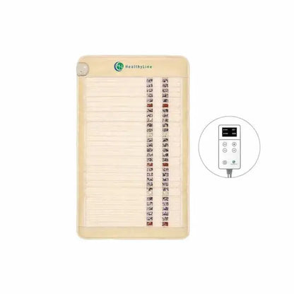 Beige HealthyLine infrared heating mat with remote control for adjustable far-infrared gemstone therapy