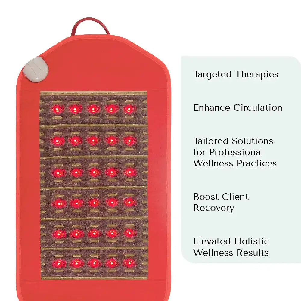 Red HealthyLine Amethyst Legacy PEMF infrared heating mat with glowing LED rows and control unit