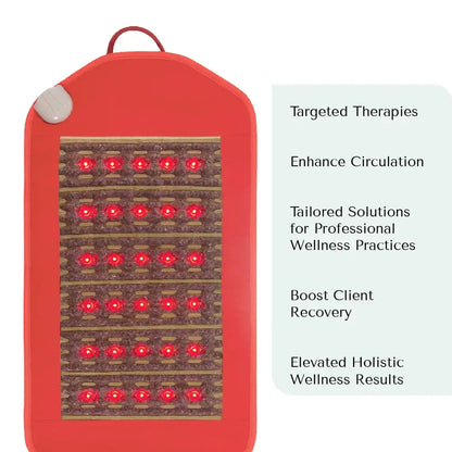 Red HealthyLine Amethyst Legacy PEMF infrared heating mat with glowing LED rows and control unit