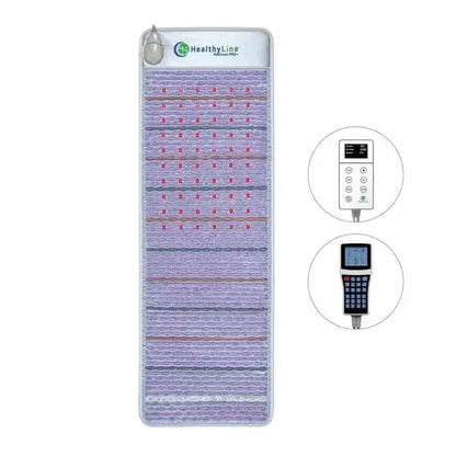 Lavender gray striped HealthyLine Platinum PRO+ heating mat with red LEDs and remotes