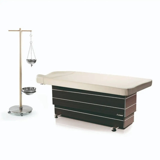 LEMI Ayurveda V Essential 1 Motor Electrically Adjustable Height, Manual Top Multifunctional Spa Table With Foot Pedal Control and Creme Mattress