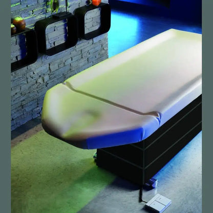 LEMI Ayurveda V Essential 1 Motor Electrically Adjustable Height, Manual Top Multifunctional Spa Table With Foot Pedal Control and Creme Mattress