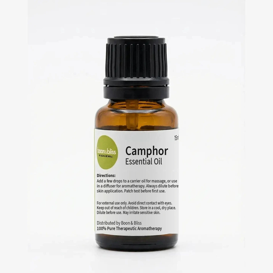 Boon & Bliss Camphor Essential Oil, 15 ml amber glass bottle with black cap