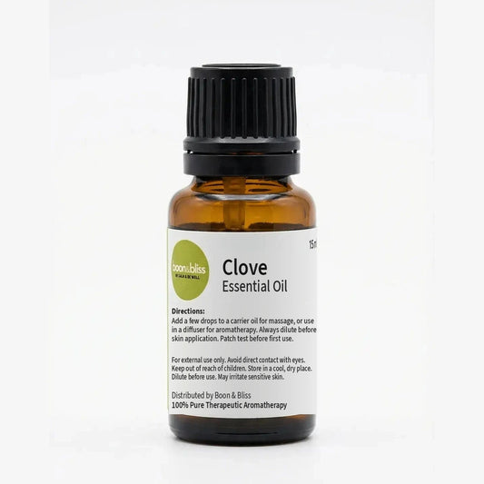 Boon & Bliss Clove Essential Oil, 15 ml amber glass bottle with black cap