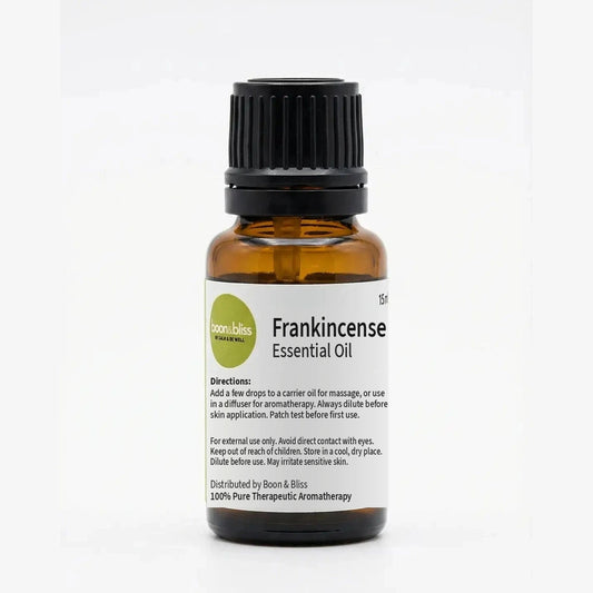 Boon & Bliss Frankincense Essential Oil, 15 ml amber glass bottle with black cap
