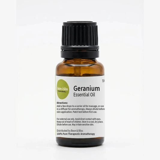 Boon & Bliss Geranium Essential Oil, 15 ml amber glass bottle with black cap