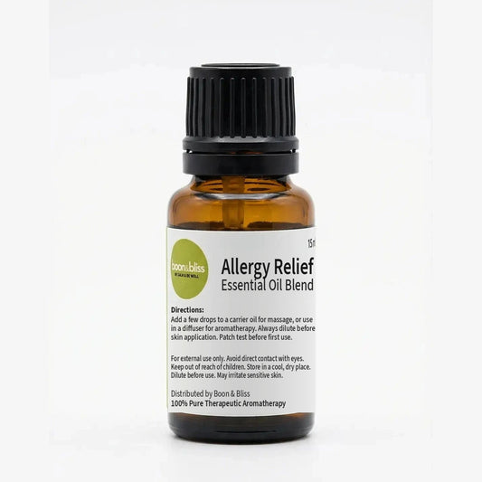 Boon & Bliss Allergy Relief Essential Oil Blend, 15 ml amber glass bottle with black cap