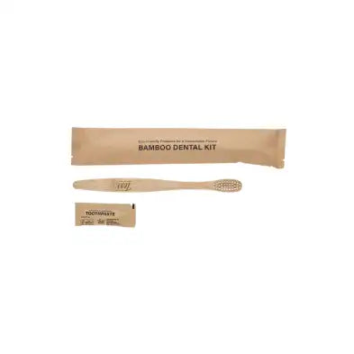 Tess bamboo dental kit with toothbrush and 3g mint toothpaste packet for spa amenities