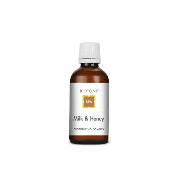 Biotone Milk and Honey Customizing Complex, 2 oz bottle of nutrient-rich aromatic spa product add-in