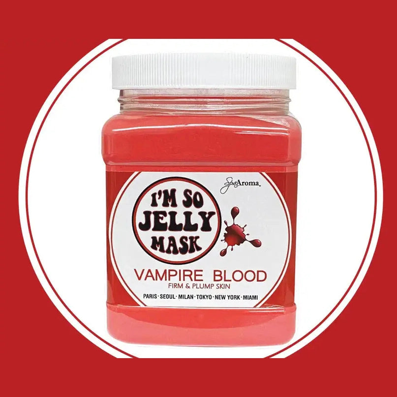Vampire Blood I'm So Jelly Mask red hydrojelly treatment on red background