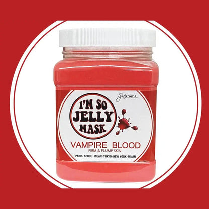 Vampire Blood I'm So Jelly Mask red hydrojelly treatment on red background