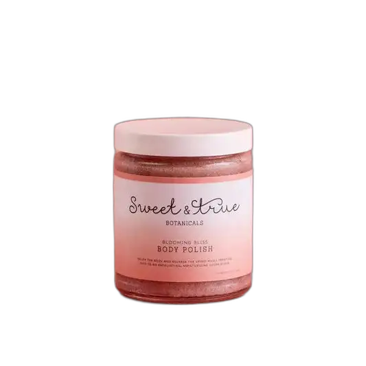 Sweet & True Blooming Bliss Body Polish 8 oz floral sugar scrub jar