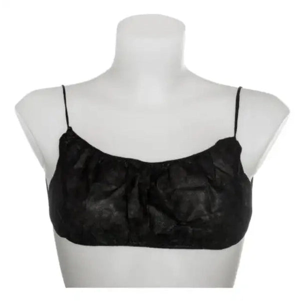 Disposable backless bikini top in white, single-use spa garment for body treatments