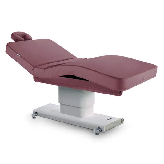 LEMI Centrun Classic 3 Motor Electrically Adjustable Height, Back and Leg Multifunctional Spa Table With Central Column Base, Handset Control and 4.72" Thick Mattress - (Natural Frame, Wengé Frame, Milky Frame)