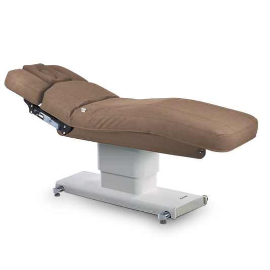 LEMI Centrun Evo 3 Motor Electrically Adjustable Height, Back and Leg Multifunctional Spa Table With Central Column Base, Handset Control and 4.72" Thick Mattress - (White Frame, Taupe Frame)
