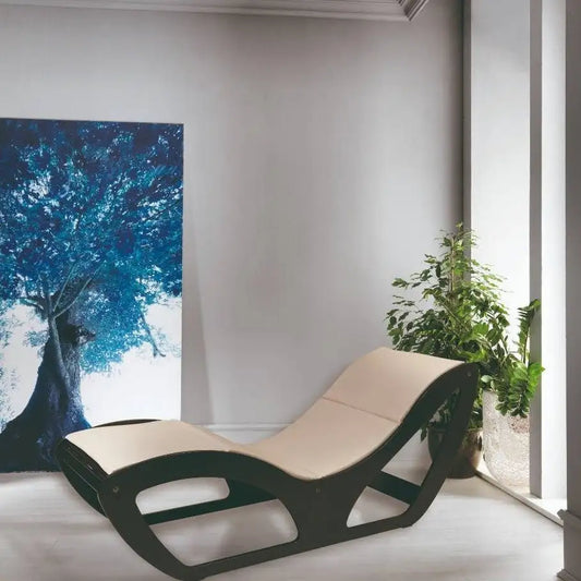 LEMI Chaise Longue Relaxation Table With Fixed Okume Wood Base and Removable Mattress - Sirio Natural Base