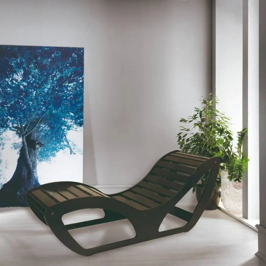 LEMI Chaise Longue Relaxation Table With Fixed Okume Wood Base and Removable Mattress - Sirio Natural Base