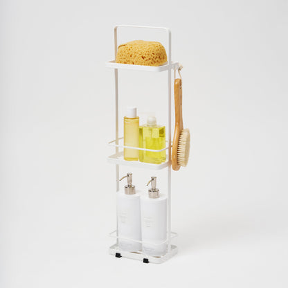 Yamazaki Home Shower Caddy - Three Sizes with props, set against a white background.